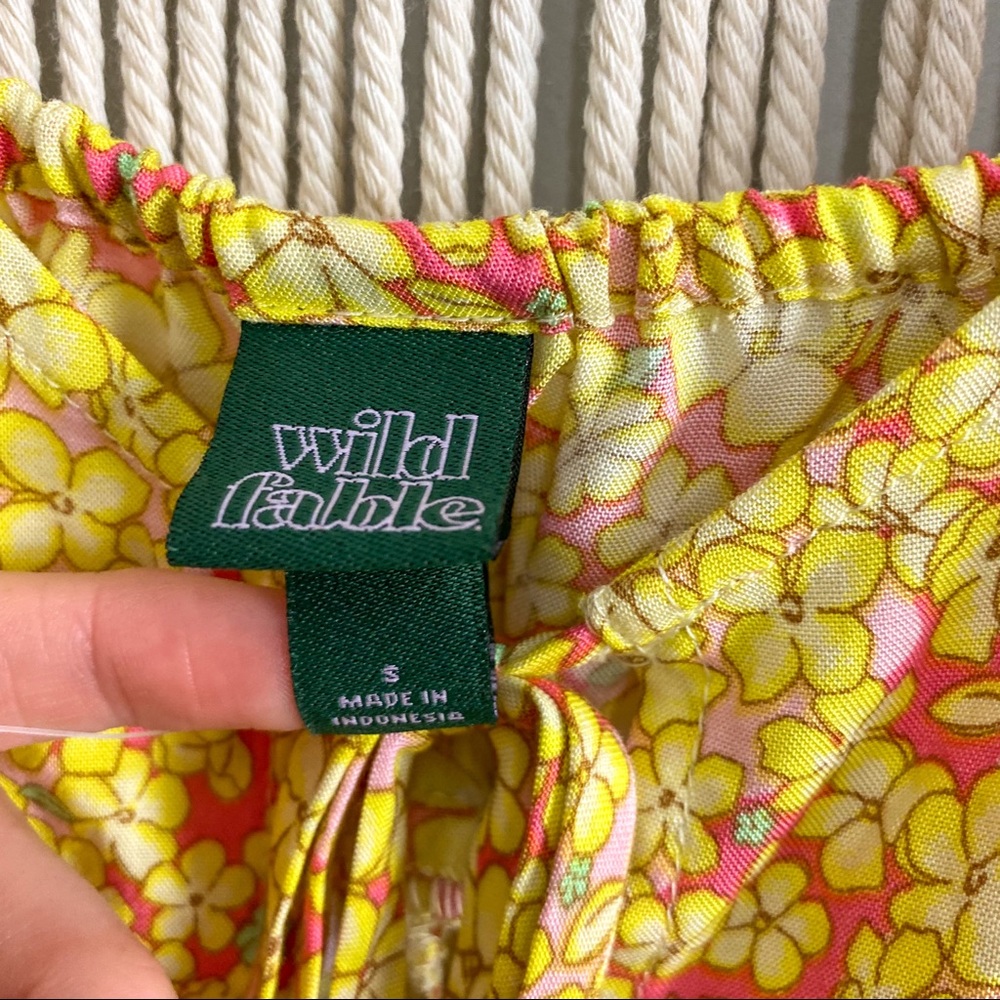Dainty Floral Front Slit Yellow Sleeveless Mini Dress with Pockets Size Small - Picture 10 of 12